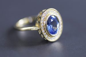 Ceylon Sapphire Halo Engagement Ring by Macdara Ó Graham