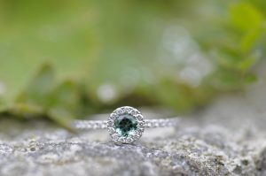 Teal Tourmaline Diamond Halo by Macdara Ó Graham